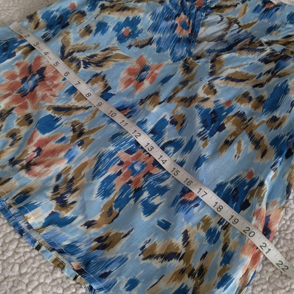 House Of Harlow 1960 Size Small Blue Abstract Floral Ruffle Tiered Sleeve Top - Picture 6 of 11